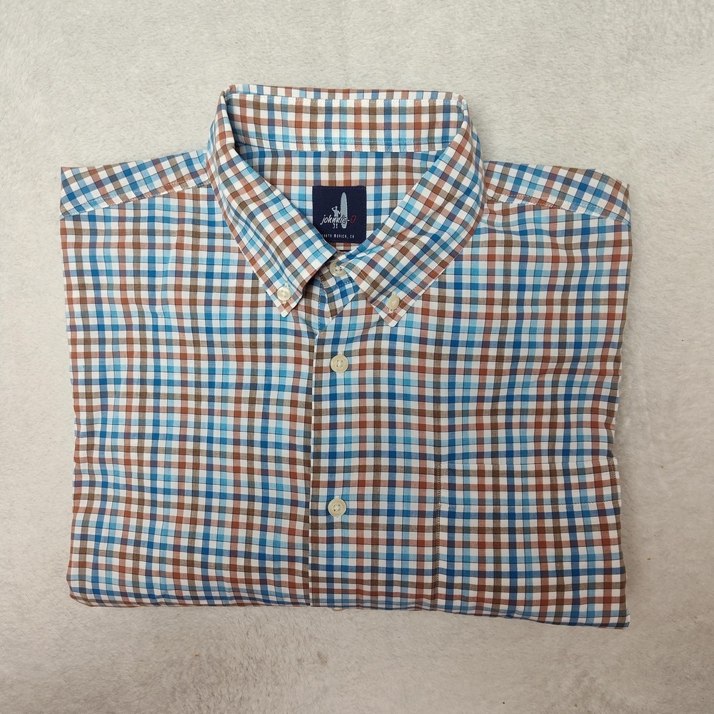 Johnnie-O Shirt Mens Large Blue Check Button-Down Cotton‎ Long Sleeve Casual